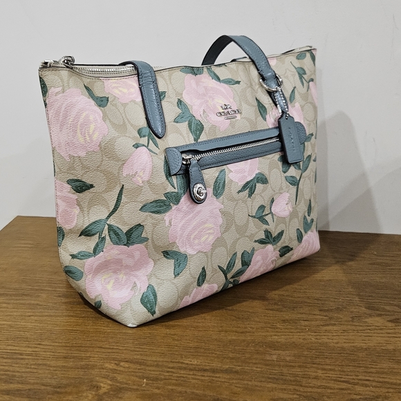 Coach Signature Floral Leather Tote Bag - Picture 2 of 11
